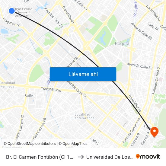 Br. El Carmen Fontibón (Cl 17 - Kr 100) to Universidad De Los Andes map