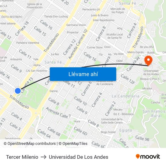 Tercer Milenio to Universidad De Los Andes map