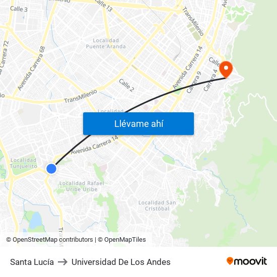 Santa Lucía to Universidad De Los Andes map