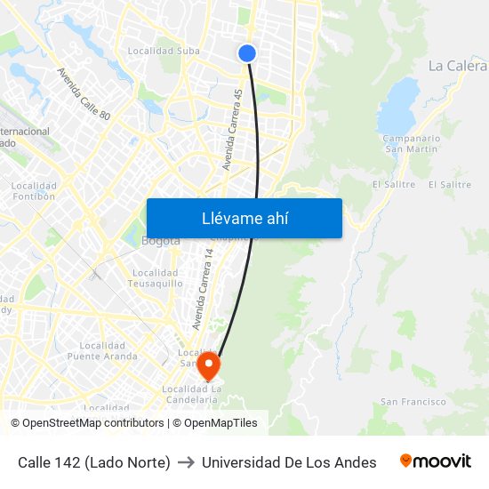 Calle 142 (Lado Norte) to Universidad De Los Andes map