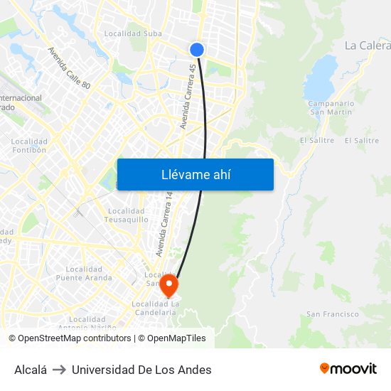 Alcalá to Universidad De Los Andes map