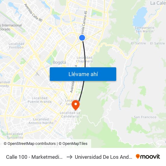 Calle 100 - Marketmedios to Universidad De Los Andes map