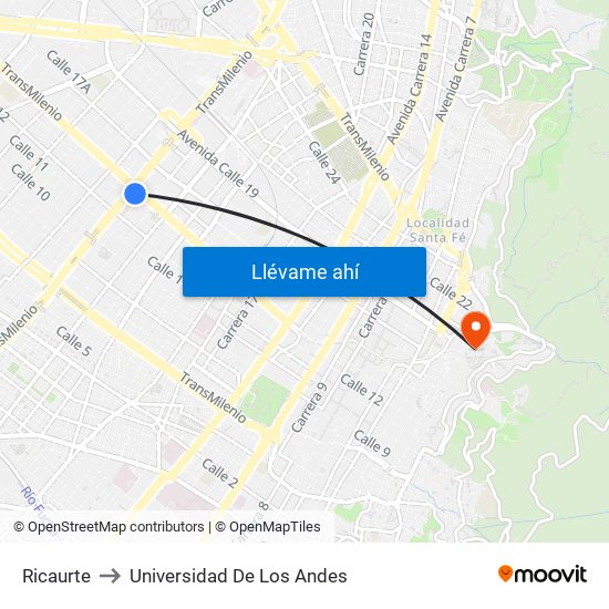 Ricaurte to Universidad De Los Andes map