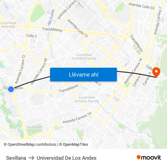 Sevillana to Universidad De Los Andes map