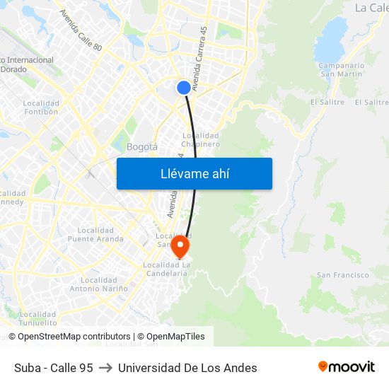 Suba - Calle 95 to Universidad De Los Andes map