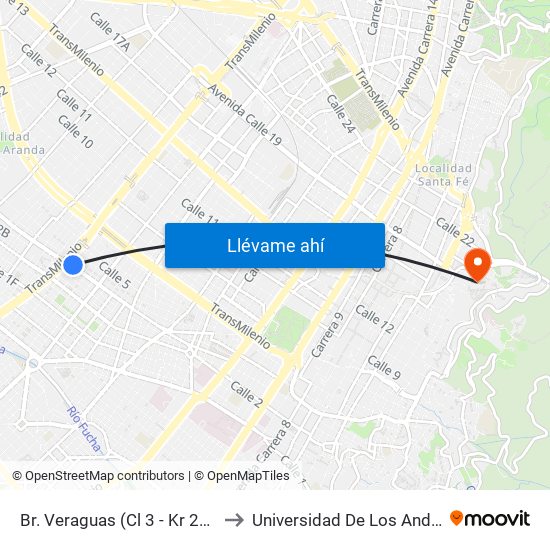 Br. Veraguas (Cl 3 - Kr 29a) to Universidad De Los Andes map