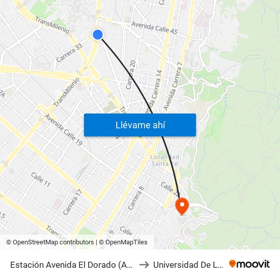 Estación Avenida El Dorado (Av. NQS - Cl 40a) to Universidad De Los Andes map