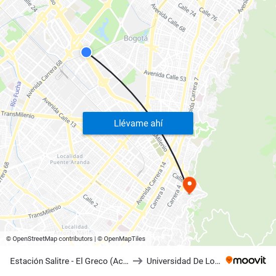 Estación Salitre - El Greco (Ac 26 - Ak 68) to Universidad De Los Andes map