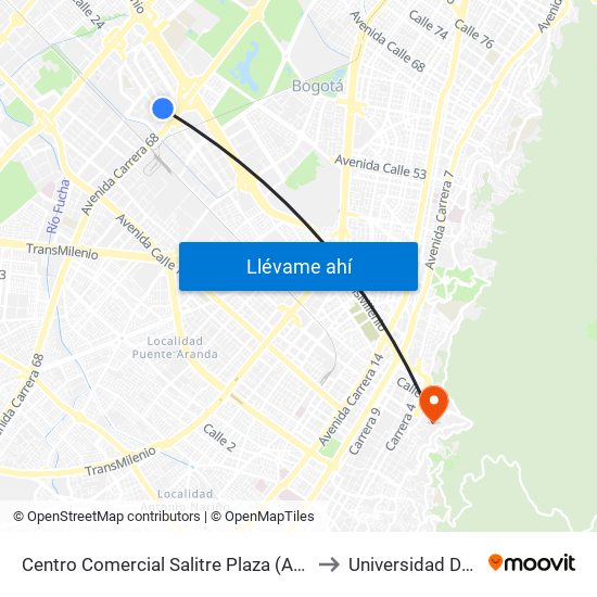 Centro Comercial Salitre Plaza (Av. La Esperanza - Kr 68a) to Universidad De Los Andes map