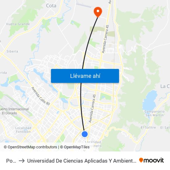 Polo to Universidad De Ciencias Aplicadas Y Ambientales map