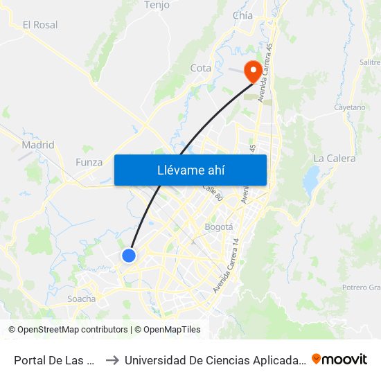 Portal De Las Américas to Universidad De Ciencias Aplicadas Y Ambientales map