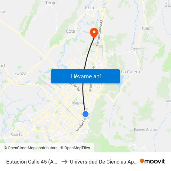 Estación Calle 45 (Ac 45 - Av. Caracas) to Universidad De Ciencias Aplicadas Y Ambientales map