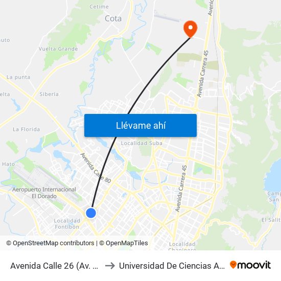 Avenida Calle 26 (Av. C. De Cali - Cl 51) (A) to Universidad De Ciencias Aplicadas Y Ambientales map