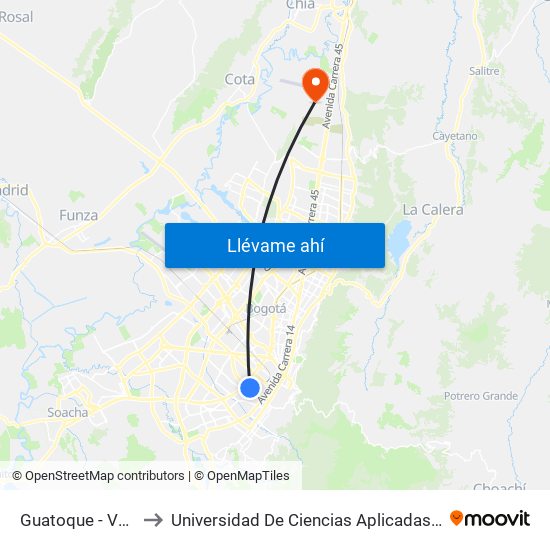 Guatoque - Veraguas to Universidad De Ciencias Aplicadas Y Ambientales map