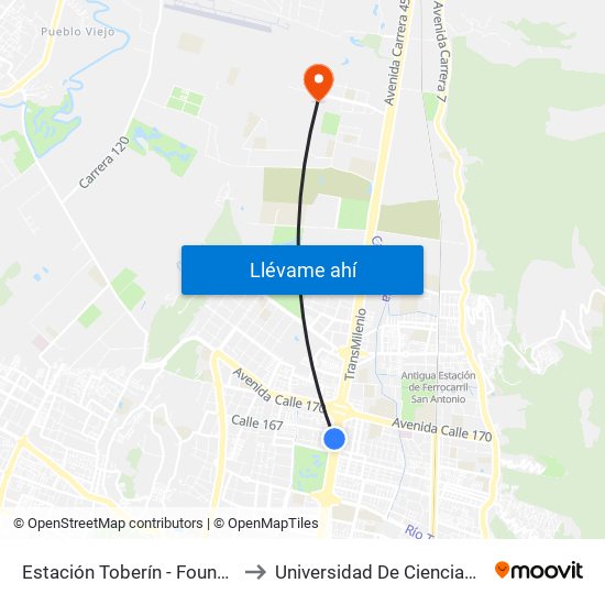 Estación Toberín - Foundever (Auto Norte - Cl 166) to Universidad De Ciencias Aplicadas Y Ambientales map