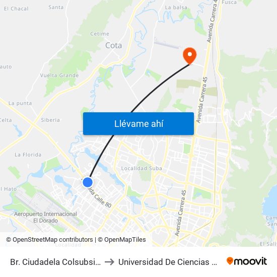 Br. Ciudadela Colsubsidio (Ac 80 - Kr 112a) to Universidad De Ciencias Aplicadas Y Ambientales map