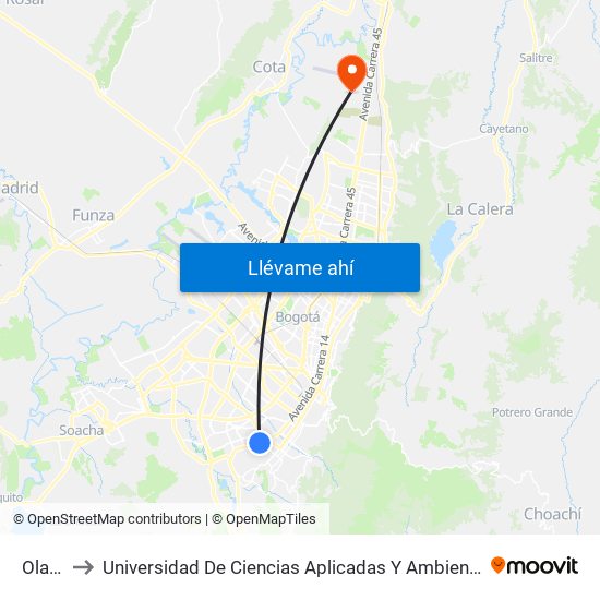 Olaya to Universidad De Ciencias Aplicadas Y Ambientales map