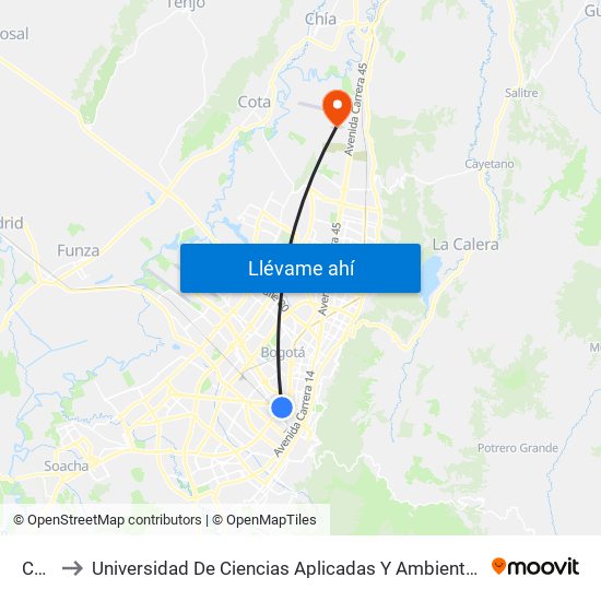Cad to Universidad De Ciencias Aplicadas Y Ambientales map