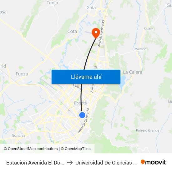 Estación Avenida El Dorado (Av. NQS - Cl 40a) to Universidad De Ciencias Aplicadas Y Ambientales map