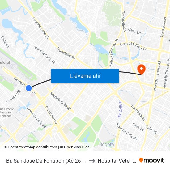 Br. San José De Fontibón (Ac 26 - Kr 96a) to Hospital Veterianrio map