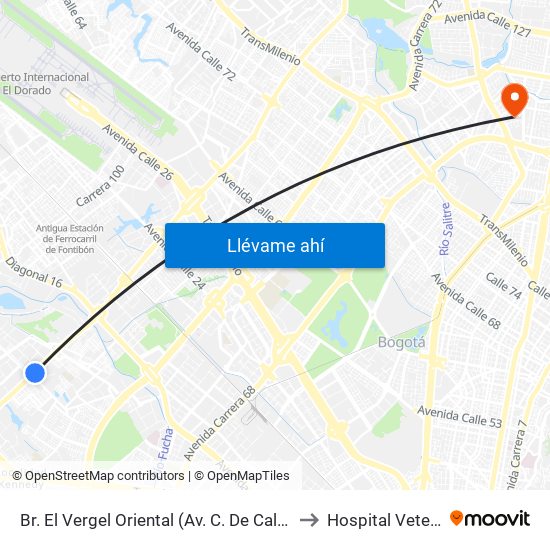 Br. El Vergel Oriental (Av. C. De Cali - Cl 10b) (A) to Hospital Veterianrio map