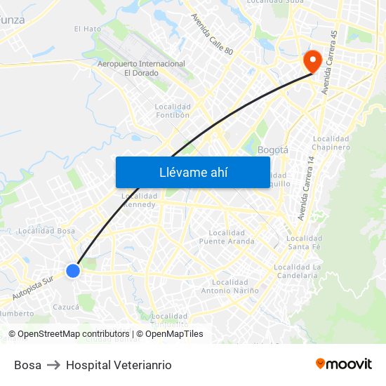 Bosa to Hospital Veterianrio map