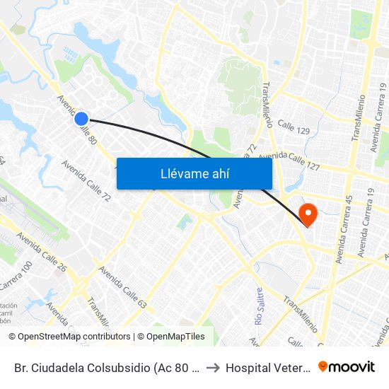 Br. Ciudadela Colsubsidio (Ac 80 - Kr 112a) to Hospital Veterianrio map