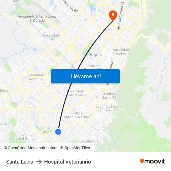 Santa Lucía to Hospital Veterianrio map
