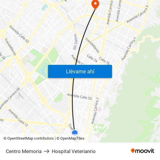 Centro Memoria to Hospital Veterianrio map