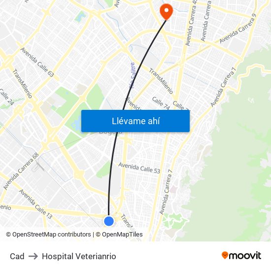 Cad to Hospital Veterianrio map