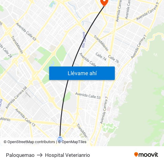 Paloquemao to Hospital Veterianrio map