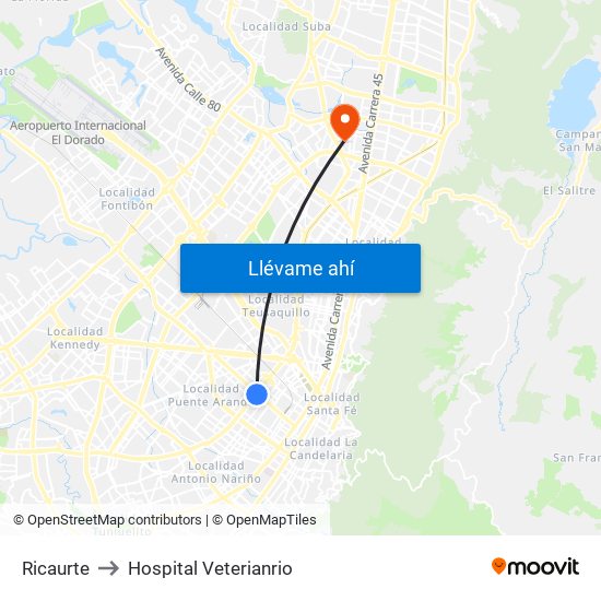 Ricaurte to Hospital Veterianrio map