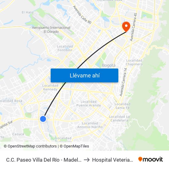 C.C. Paseo Villa Del Río - Madelena to Hospital Veterianrio map