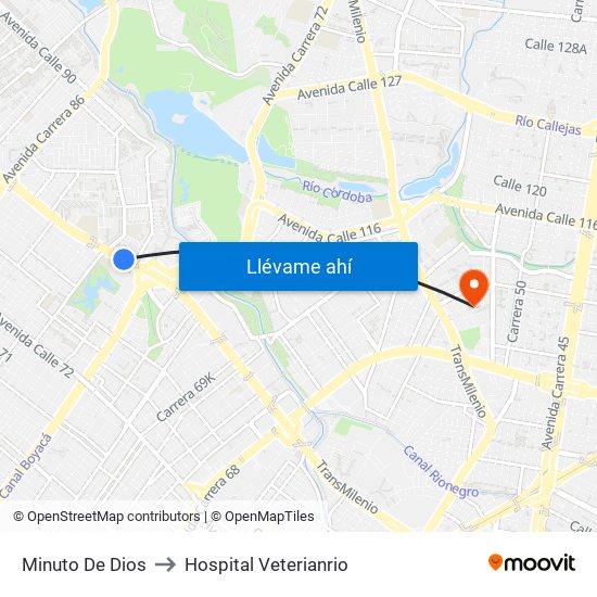 Minuto De Dios to Hospital Veterianrio map