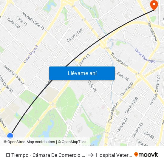 El Tiempo - Cámara De Comercio De Bogotá to Hospital Veterianrio map