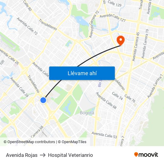 Avenida Rojas to Hospital Veterianrio map