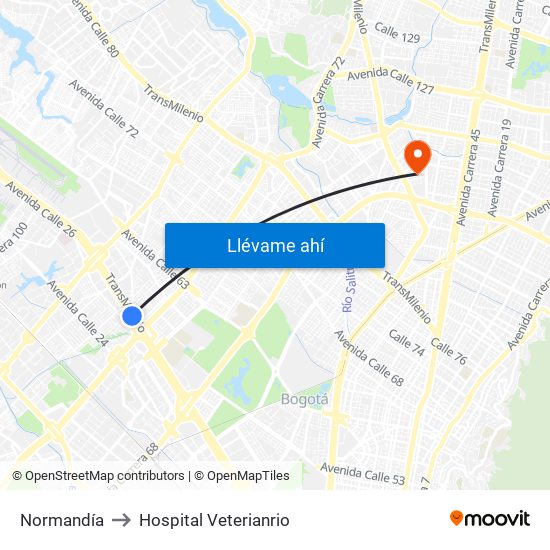 Normandía to Hospital Veterianrio map