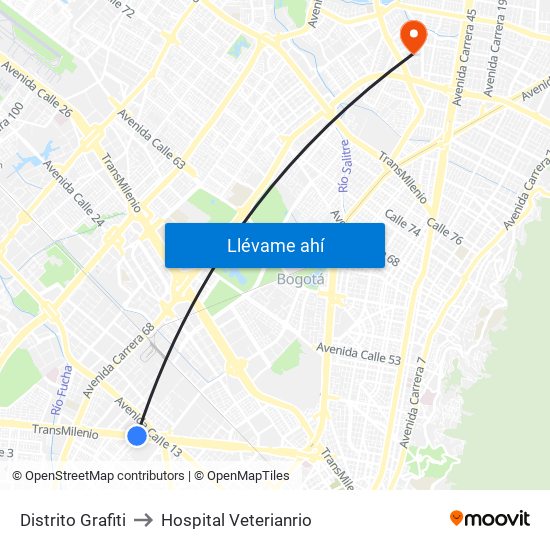 Distrito Grafiti to Hospital Veterianrio map