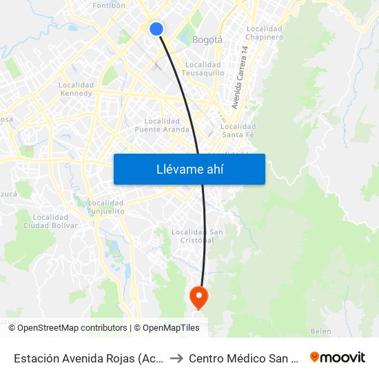 Estación Avenida Rojas (Ac 26 - Kr 69d Bis) (B) to Centro Médico San Juan Camilo Rey map