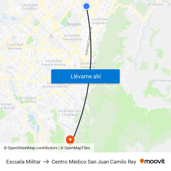 Escuela Militar to Centro Médico San Juan Camilo Rey map