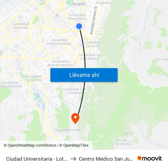 Ciudad Universitaria - Lotería De Bogotá to Centro Médico San Juan Camilo Rey map