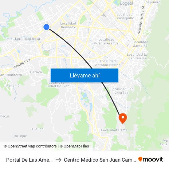Portal De Las Américas to Centro Médico San Juan Camilo Rey map
