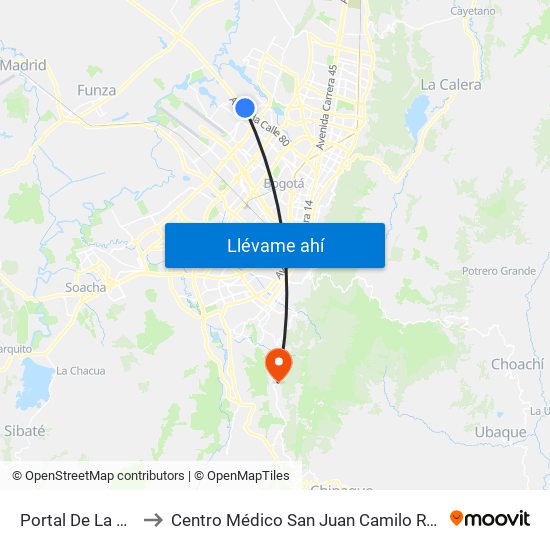Portal De La 80 to Centro Médico San Juan Camilo Rey map