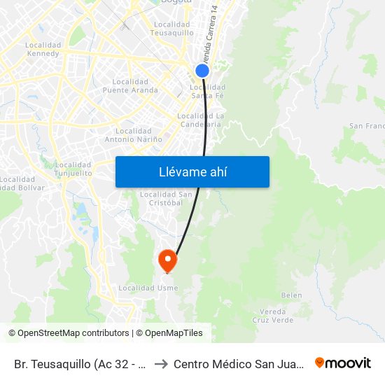 Br. Teusaquillo (Ac 32 - Av. Caracas) to Centro Médico San Juan Camilo Rey map