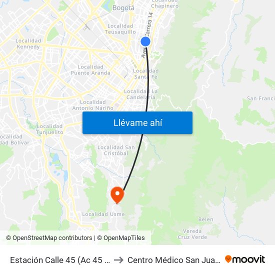 Estación Calle 45 (Ac 45 - Av. Caracas) to Centro Médico San Juan Camilo Rey map