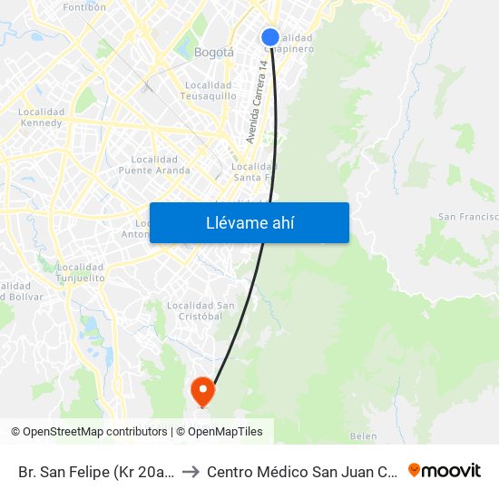 Br. San Felipe (Kr 20a - Cl 74) to Centro Médico San Juan Camilo Rey map