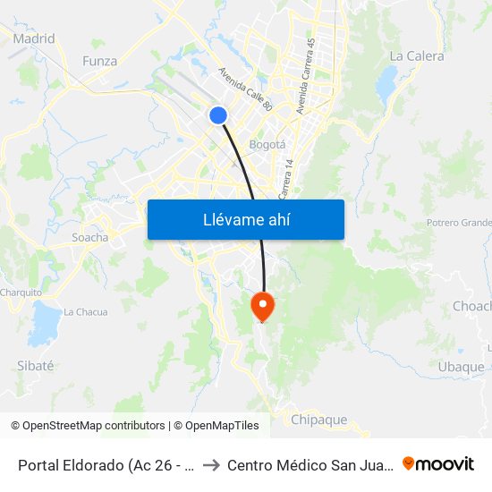 Portal Eldorado (Ac 26 - Av. C. De Cali) to Centro Médico San Juan Camilo Rey map