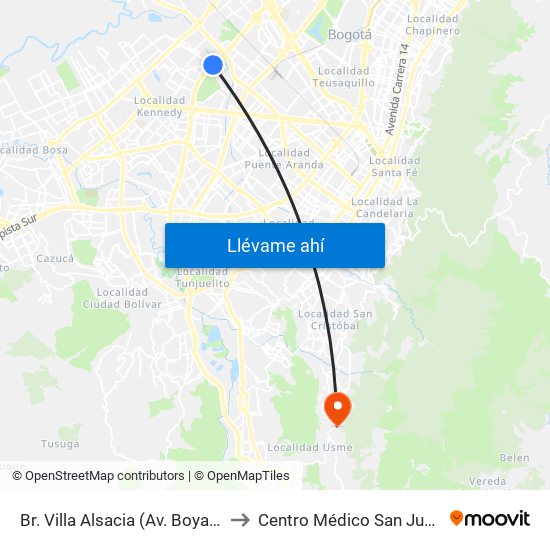 Br. Villa Alsacia (Av. Boyacá - Cl 12a) (A) to Centro Médico San Juan Camilo Rey map