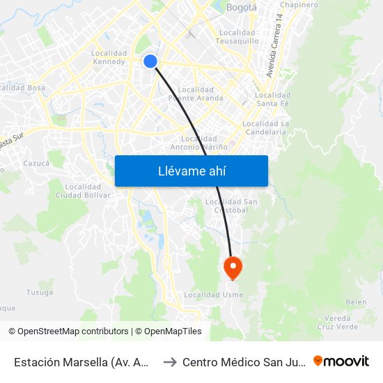 Estación Marsella (Av. Américas - Kr 69b) to Centro Médico San Juan Camilo Rey map