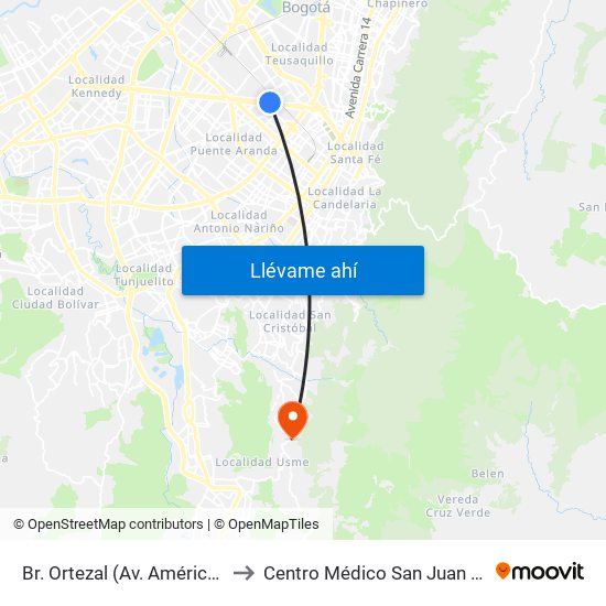 Br. Ortezal (Av. Américas - Tv 39) to Centro Médico San Juan Camilo Rey map